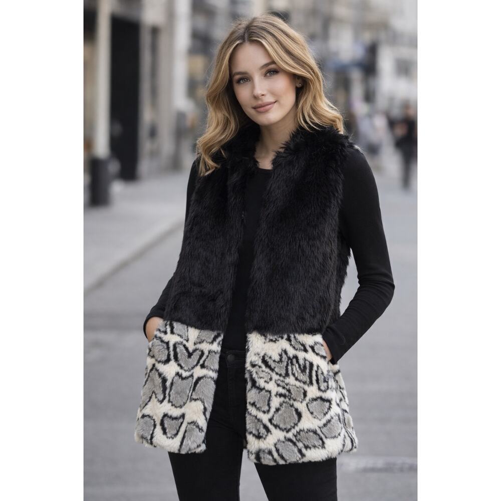 AINEA Faux Fur Vest Made in Italy Black & White EU 42 US XL